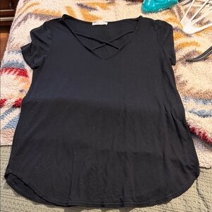 Black Crisscross V-Neck Short Sleeve Top
